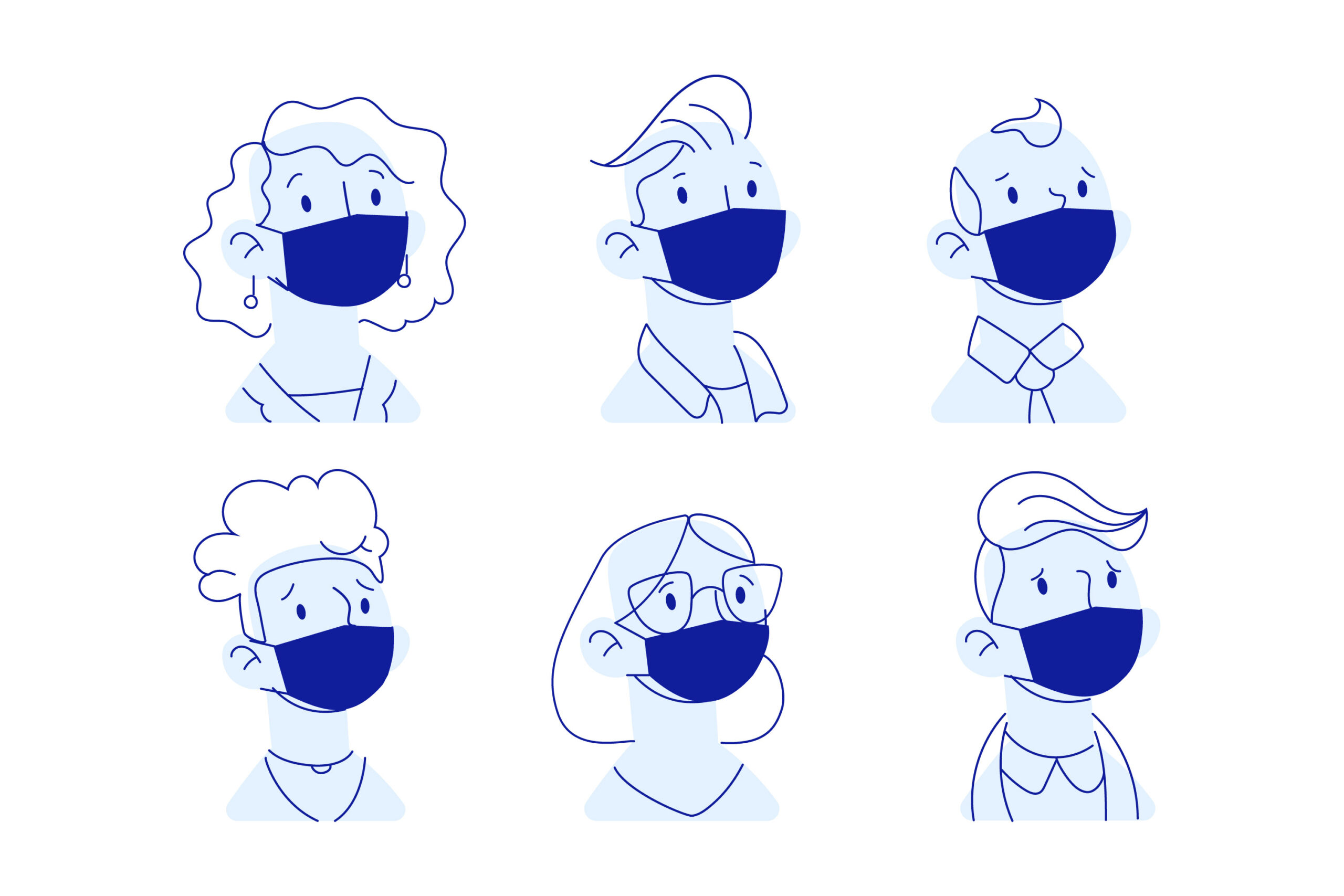 ilustração de pessoas usando máscara grupo de risco corona vírus