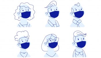 ilustração de pessoas usando máscara grupo de risco corona vírus